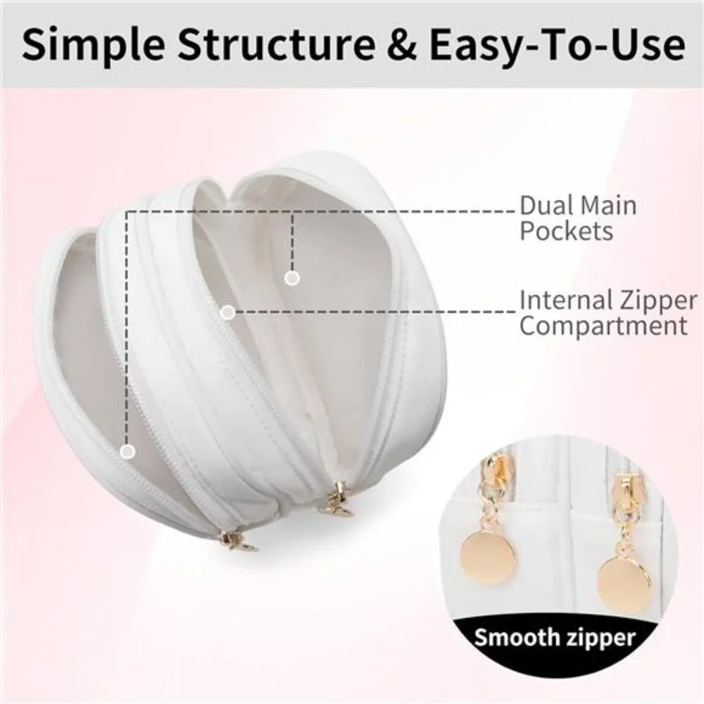 Small Makeup Bag Double Zipper Cosmetic Pouch Travel Toiletry Bag White